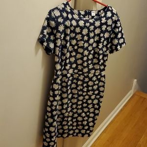 Floral form fitting dress navy blue background